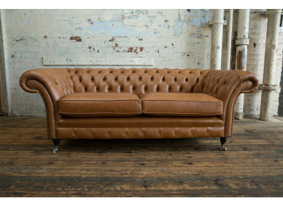 Sofa 3 místný gauč Chesterfield potahová sestava kůže hnědá textilie.