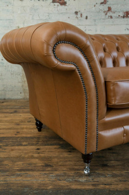 Sofa 3 místný gauč Chesterfield potahová sestava kůže hnědá textilie.
