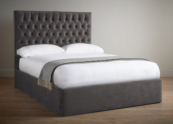 Chesterfield šedý luxusní sametový textilní dvoulůžkový design 180x200cm nové postele