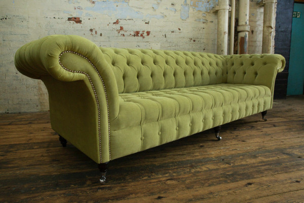 Klassische Chesterfield Sofa 4 Sitzer Sofas Couchen Leder Grün Design Polster