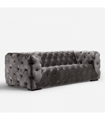 Sedačka Chesterfield třímístná šedá. Polstrovaný styl nábytku.