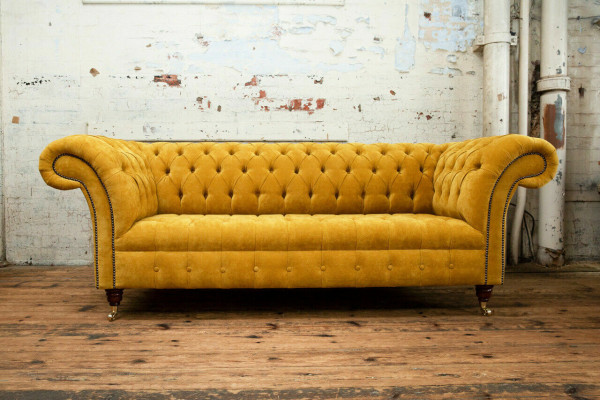 Designer žlutá pohovka Chesterfield Luxus Triple se třemi sedadly