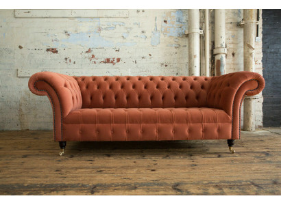 Luxus Oranžový Chesterfield 3-místná designová pohovka do obývacího pokoje