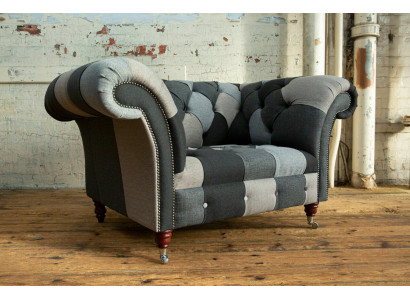 Šedě modrý Chesterfield křeslo luxusní jednosedák designový nábytek