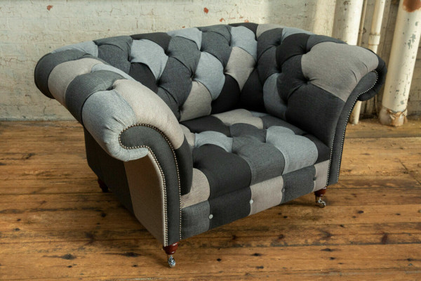Šedě modrý Chesterfield křeslo luxusní jednosedák designový nábytek
