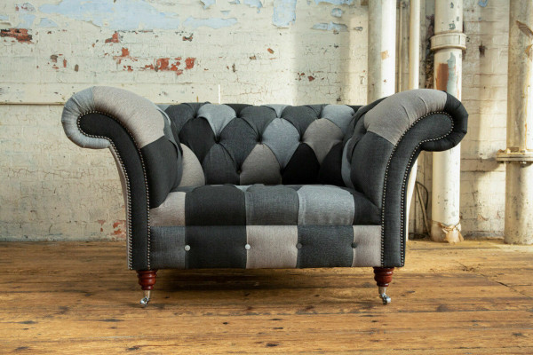 Šedě modrý Chesterfield křeslo luxusní jednosedák designový nábytek