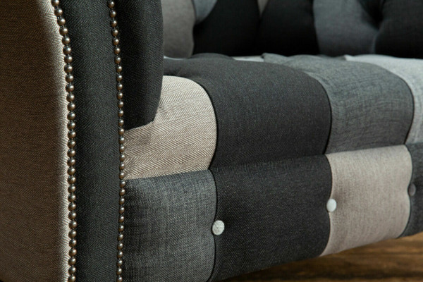 Šedě modrý Chesterfield křeslo luxusní jednosedák designový nábytek