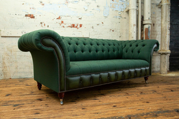 Designerská zelená Chesterfield pohovka Luxus 3-sedadlová pohovka do obývacího pokoje