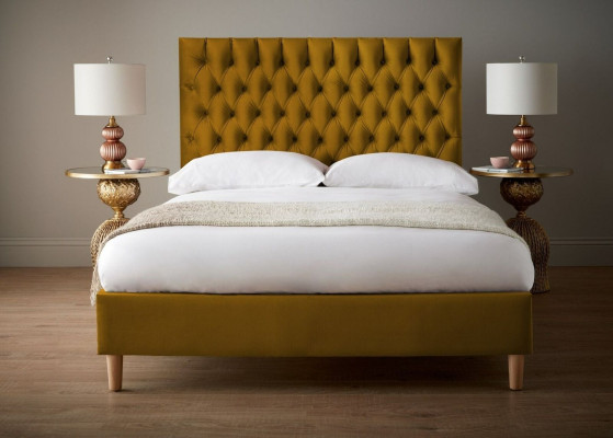 Chesterfield Design čalounění anglická postel 140/160/180x200 manželská postel žlutá