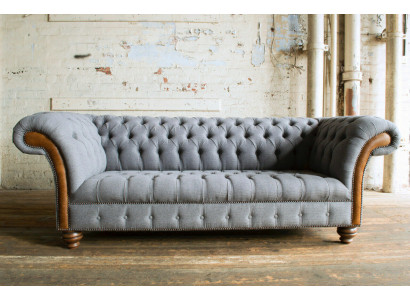 Vzácný šedý Chesterfield třímístná luxusní sedací souprava do obývacího pokoje