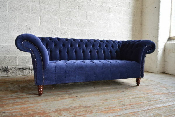 Modré pohovka Chesterfield Sofa Couch Design Polster Sofas Couchen Stoff Textil Leder