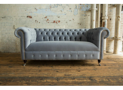 Šedá čalouněná sedací souprava Chesterfield 3-sedačka Moderní obývací pokoj sofa