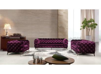 Luxus Textil Stoff Sofa Couch Polster Sitz 3+1 Garnitur Chesterfield Garnituren