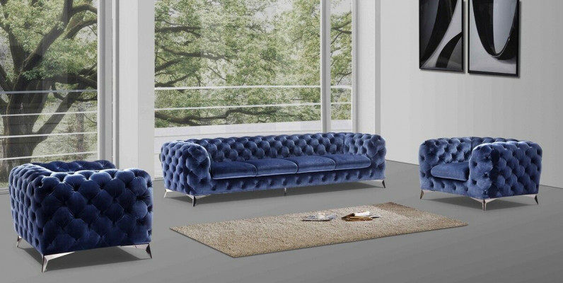 Modrá Chesterfield sedací souprava s textilním potahem 2+2 designový nábytek