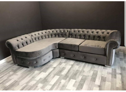 Šedá sedací souprava Chesterfield pro obývací pokoj, rohová skupina.