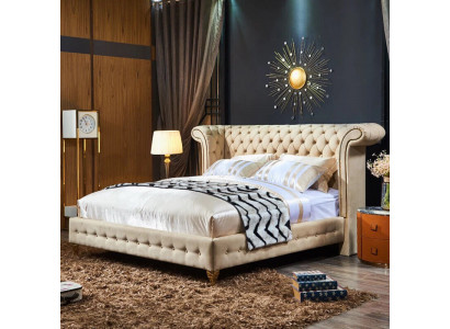 Klasická ložnice postel Beige Textilní Kožené Polstrování Manželská postel 180x200cm