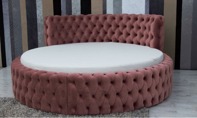 Kruhová sametová postel Chesterfield luxusní polstrovaná kulatá lůžka textilie látkový hotel nové