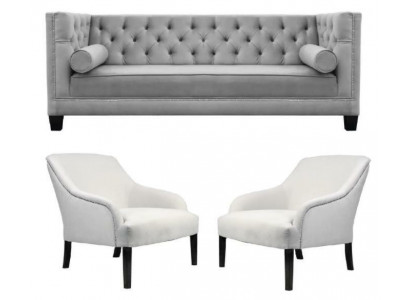 Šedé křeslo Chesterfield Bílý xxl Big Textil Tkanina Pohovka Kreativní Nábytek Nový