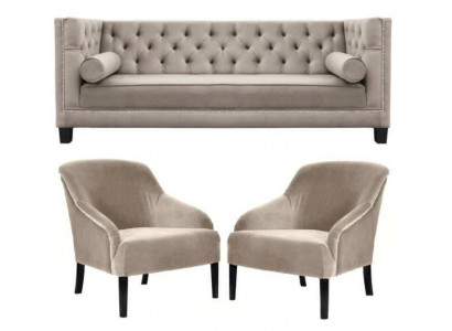 Chesterfield Beige Křeslo Luxusní nábytek Sady Textilní potahování Látka Couch Skupina Nové
