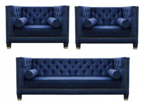 Chesterfield modrá sedací souprava 3dílná sada g Braun čalounění skupina pro sedlo.