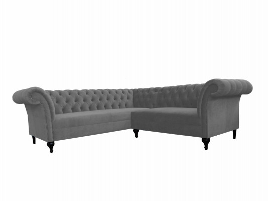 Šedá Chesterfield rohová sedačka Designer L-Form Samt Sofa