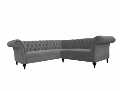 Šedá Chesterfield rohová sedačka Designer L-Form Samt Sofa