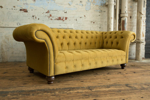 Žlutá designová pohovka Chesterfield Luxus 3místná sedací souprava do obývacího pokoje