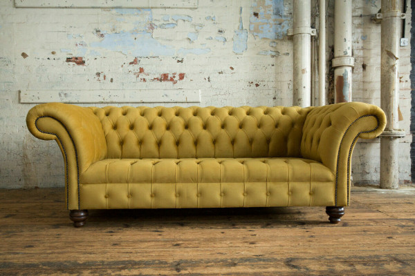 Žlutá designová pohovka Chesterfield Luxus 3místná sedací souprava do obývacího pokoje
