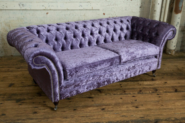 Fialová Chesterfield trojsedadlová pohovka Chesterfield luxusní 3místná sofa