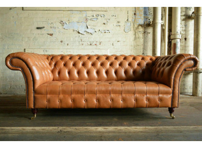 Světle hnědá moderní třísedák Chesterfield návrhářská pohovka