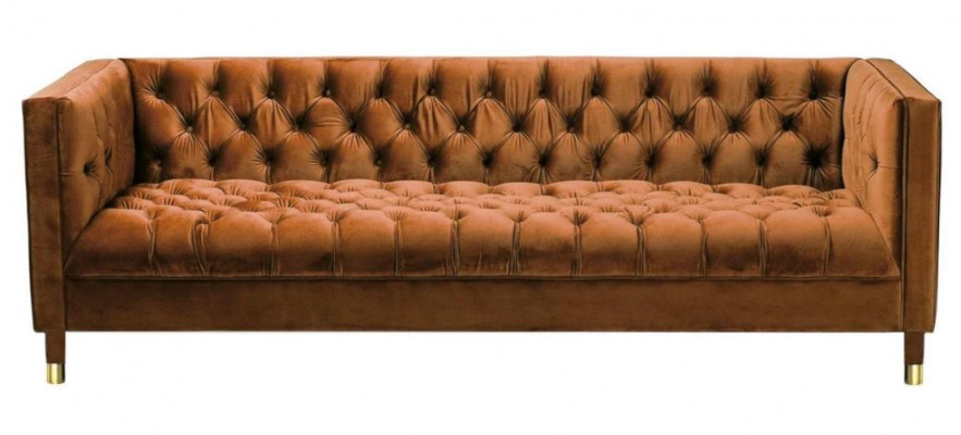 Oranžová pohovka Chesterfield Couch textilní látka pohovky luxusní nábytek 4-místná