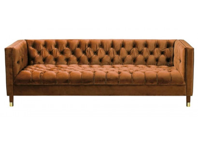 Oranžová pohovka Chesterfield Couch textilní látka pohovky luxusní nábytek 4-místná