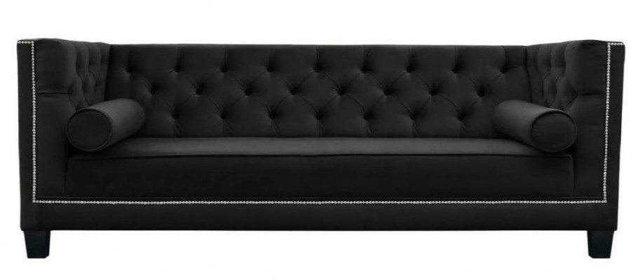Chesterfield pohovka 4 místná Luxus Design Textil Stoff Pohovky Černé pohovky