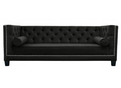 Chesterfield pohovka 4 místná Luxus Design Textil Stoff Pohovky Černé pohovky