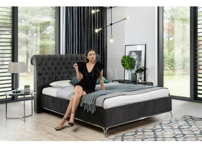 Černá postel Chesterfield luxusní manželská postel návrhářský nábytek pro ložnici