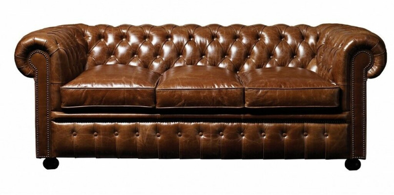 Hnědá kůže Chesterfield třísedadlová luxusní pohovka do obývacího pokoje