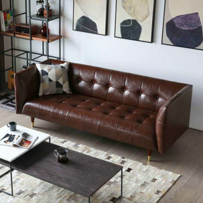 Běhun Chesterfield Luxus 3-místná kožená sedací souprava do obývacího pokoje.