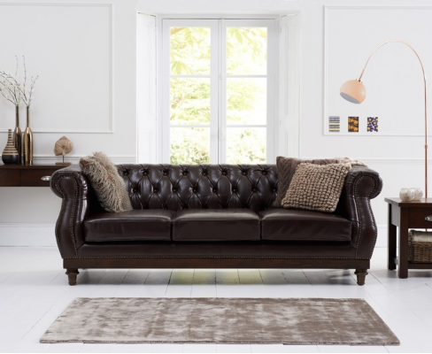 Chesterfield Designer Hnědý 3-místný Luxusní obývací pokoj Sofa