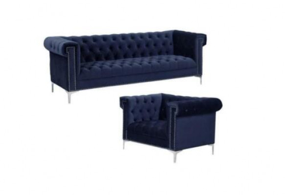 Modrá sedací souprava Chesterfield Couch Royal Blue Couch Sofa Set Garniture nová.
