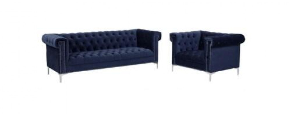 Modrá sedací souprava Chesterfield Couch Royal Blue Couch Sofa Set Garniture nová.