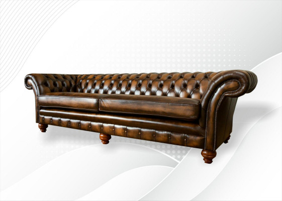 xxl Pohovka 4 Místná Pohovka Chesterfield Čalouněný Set Kožený Textil Hnědý