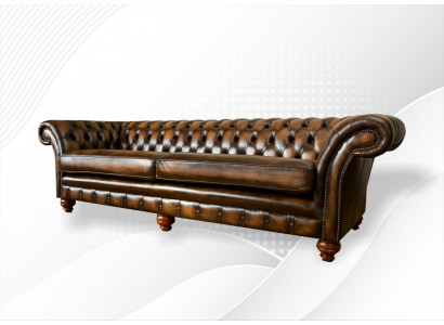 xxl Pohovka 4 Místná Pohovka Chesterfield Čalouněný Set Kožený Textil Hnědý