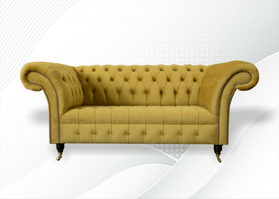 Chesterfield design Luxus polstrovaná sofa gauč sedací souprava textil žlutý nový