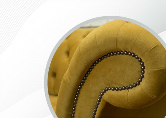 Chesterfield design Luxus polstrovaná sofa gauč sedací souprava textil žlutý nový