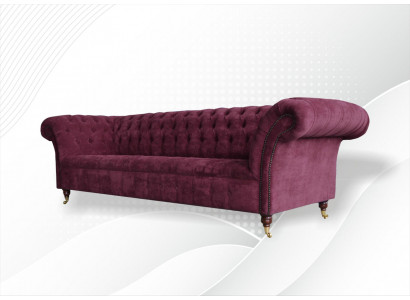 Sofa 3-místné Chesterfield Pohovky Pohovky Obývací pokoj Design Textil Stoff Burbundy