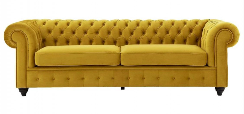 Žlutá pohovka s knoflíky Chesterfield pohovka polstrované sedadlo pohovky gauče luxus nové