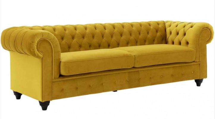 Žlutá pohovka s knoflíky Chesterfield pohovka polstrované sedadlo pohovky gauče luxus nové