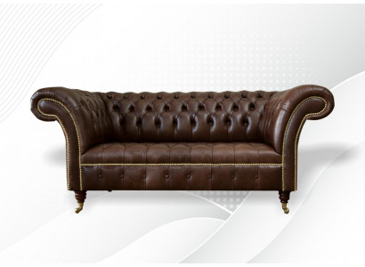 Chesterfield Samt Designer Sofa 2-Sitzer Pohovka Textilie Kožená Braun Nový