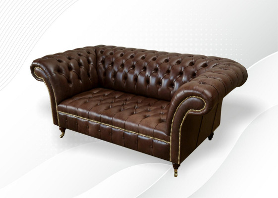 Chesterfield Samt Designer Sofa 2-Sitzer Pohovka Textilie Kožená Braun Nový