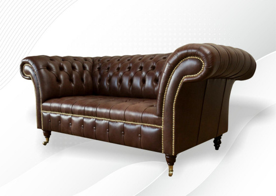 Chesterfield Samt Designer Sofa 2-Sitzer Pohovka Textilie Kožená Braun Nový